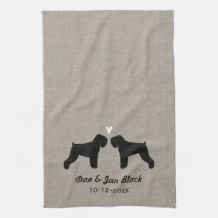Black Russian Terriers with Heart and Text Tea Towel