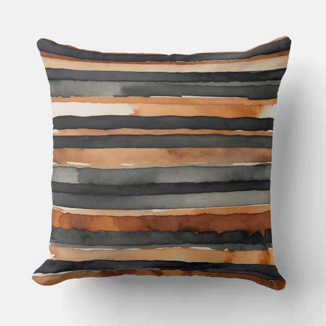 Black rust and charcoal stripes cushion (Front)