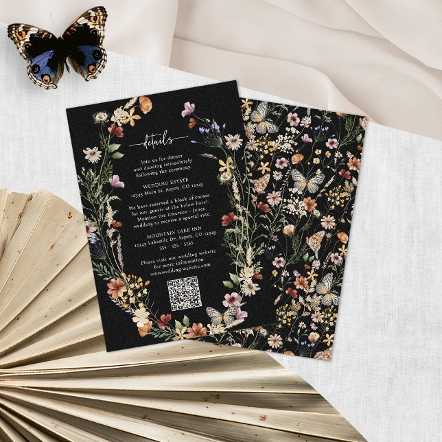 Black Rustic Boho Wildflower Enclosure Card (Black Rustic Boho Wildflower Enclosure Card with QR Code by Painted Paperie
)