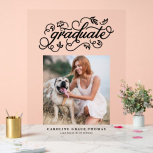 Black Rustic Calligraphy Graduation Photo  Acrylic Sign