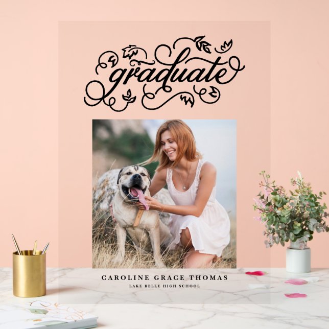Black Rustic Calligraphy Graduation Photo  Acrylic Sign (Wedding)