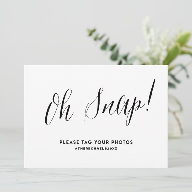 Black Rustic Calligraphy Instagram Wedding Sign (Standing Front)