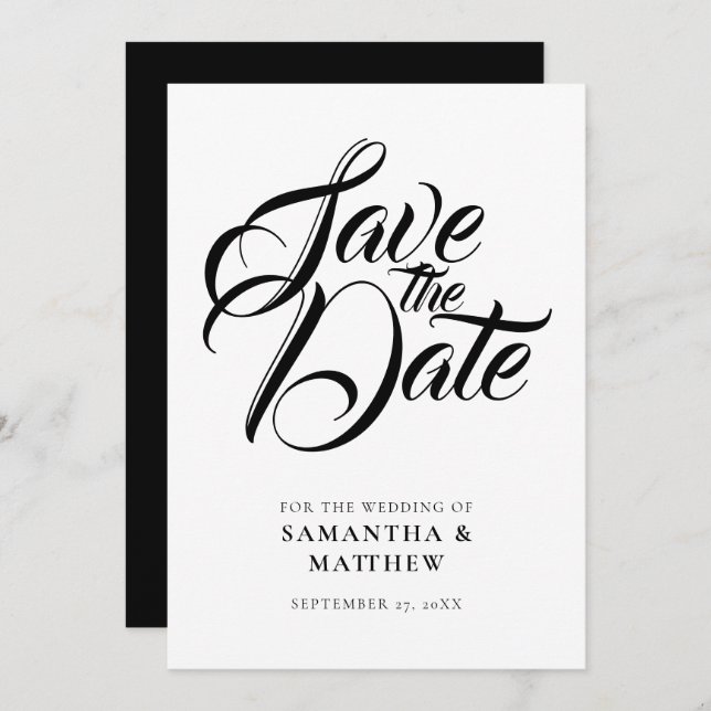 Black Rustic Calligraphy Save The Date Invitation (Front/Back)
