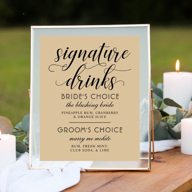 Black Rustic Chic Kraft Wedding Signature Drinks Poster (Creator Uploaded)