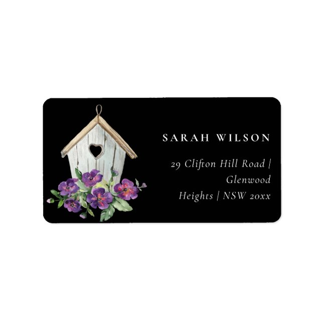 BLACK RUSTIC COUNTRY FLORAL BIRD HOUSE ADDRESS LABEL (Front)