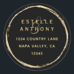 Black Rustic Gold Circle Ampersand Return Address Classic Round Sticker<br><div class="desc">This return address sticker features a faux gold circle frame with an elegant ampersand and simple calligraphy with a black background.</div>