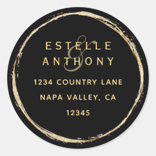 Black Rustic Gold Circle Ampersand Return Address Classic Round Sticker