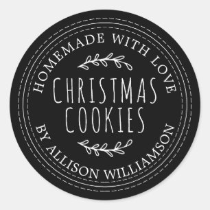Black Rustic Homemade Christmas Cookies Classic Round Sticker