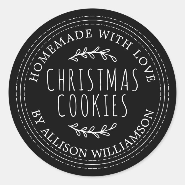 Black Rustic Homemade Christmas Cookies Classic Round Sticker (Front)