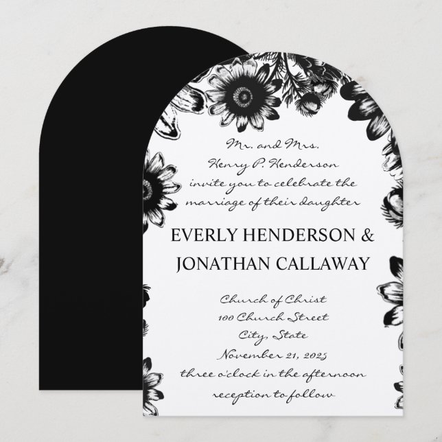Black Rustic Romantic Navy Font Wedding Invitation (Front/Back)