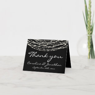 Black Rustic String Lights Wedding Thank You Card