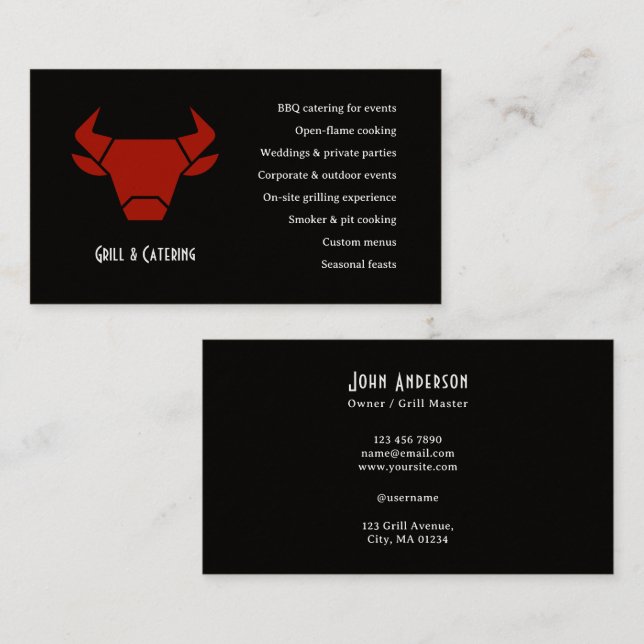 Black Rustic Vintage Logo Catering Business Card (Front/Back)
