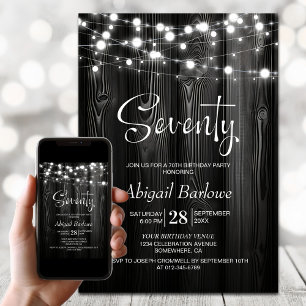 Black Rustic Wood 70th Birthday Party Invitation
