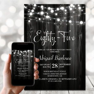 Black Rustic Wood 85th Birthday Party Invitation