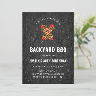 Black Rustic Wood BBQ Birthday Party Invitation