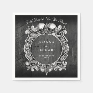 Black Rustic Wood Skulls Gothic Wedding Napkin