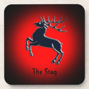 Black Rutting Stag on red spotlight effect Coaster