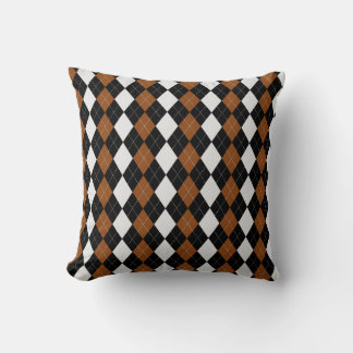 Black & SADDLE BROWN Diamonds ARGYLE Pattern Cushion