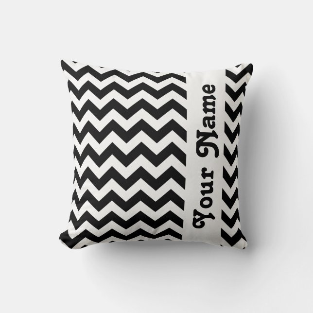 Black Safari Chevron with custom text Cushion (Front)