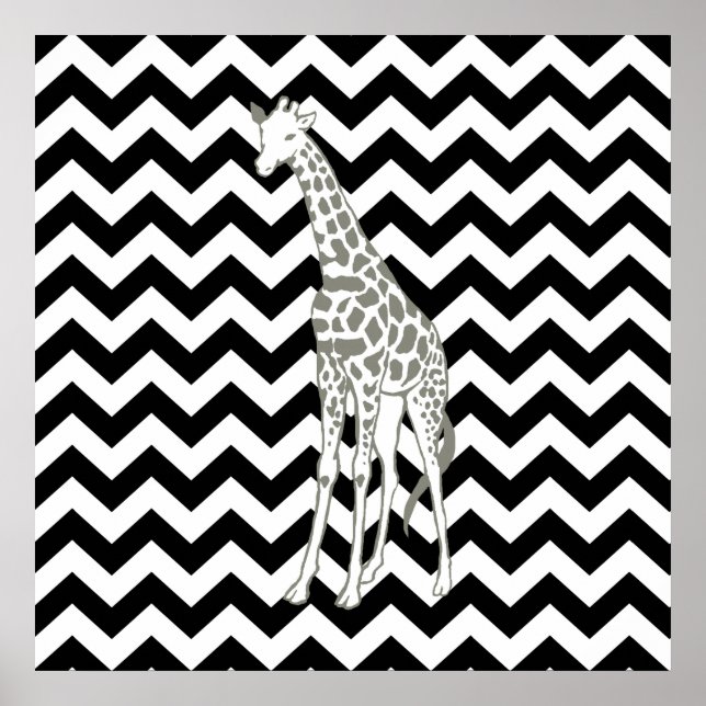 Black Safari Chevron with Pop Art Giraffe Poster (Front)