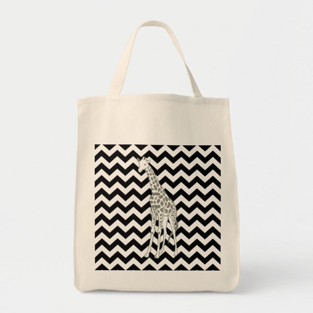 Black Safari Chevron with Pop Art Giraffe Tote Bag (Front)