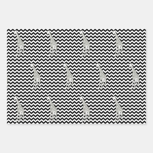 Black Safari Chevron with Pop Art Giraffe Wrapping Paper Sheet (Front)