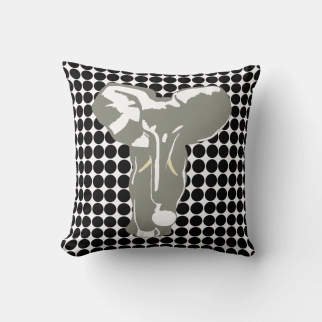 Black Safari Dot with Pop Art Elephant Cushion (Front)