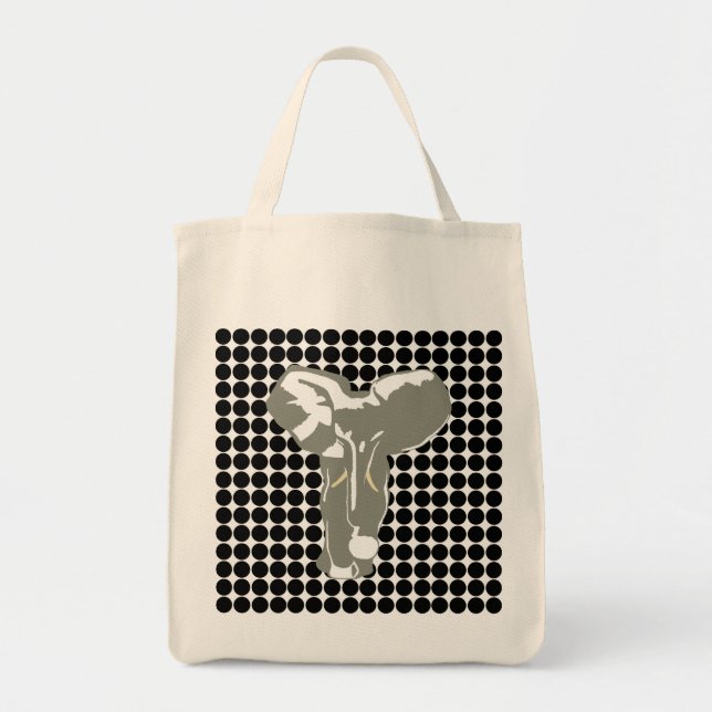 Black Safari Dot with Pop Art Elephant Tote Bag (Front)