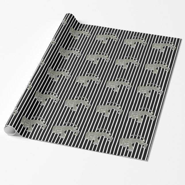 Black Safari Stripe with Leopard Wrapping Paper (Unrolled)