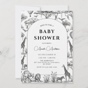 black Safari Toile De Jouy Boy Baby Shower Invitation