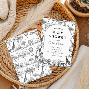black  Safari Toile De Jouy Boy Baby Shower  Invitation