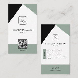 Black Saga Green Custom Business Logo & QR Code Business Card