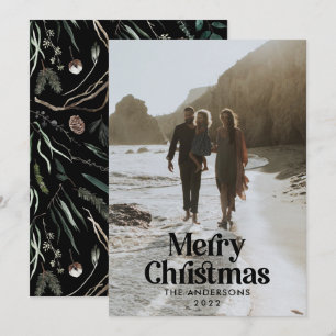 Black sage elegant watercolor botanical typography holiday card