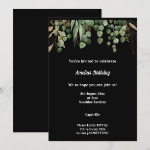 BLACK SAGE EUCALYPTUS BIRTHDAY PARTY INVITATION