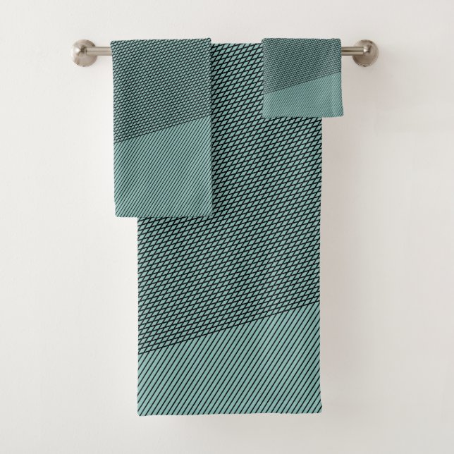 Black & Sage Green Elegant Abstract Modern Minimal Bath Towel Set (Insitu)