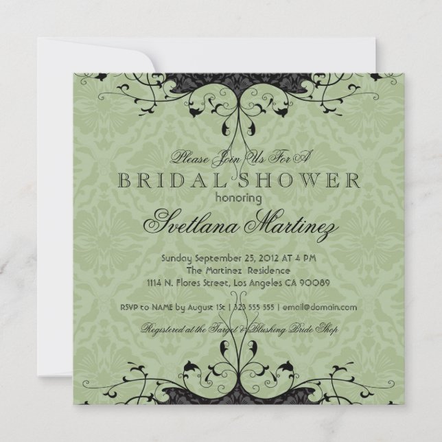 Black & Sage-Green Elegant Bridal Shower Invite (Front)