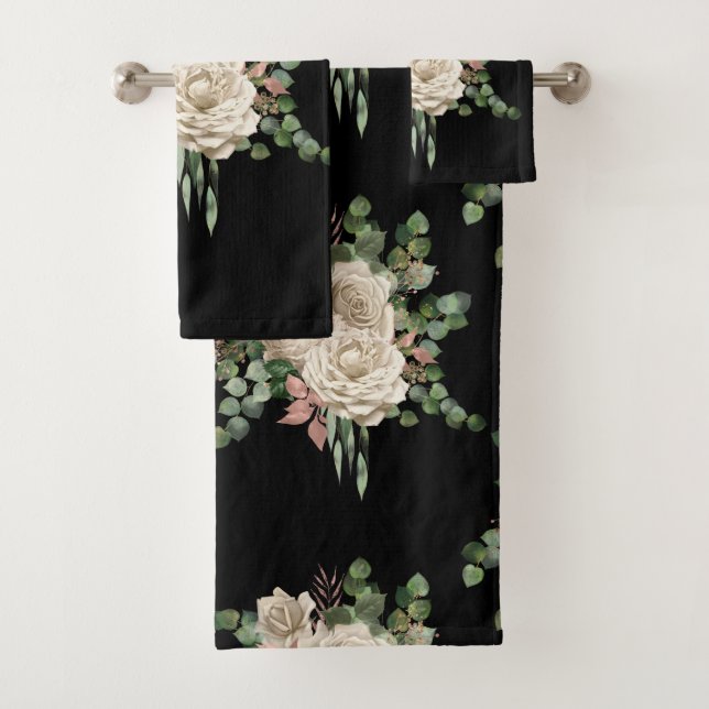 BLACK SAGE GREEN ROSE EUCALYPTUS BATHROOM TOWEL (Insitu)