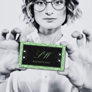 Black Sage Green Sparkle Jewels Ornaments Monogram Business Card
