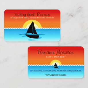 Black Sail Yacht Silhouette Sailing in the Sunset Business Card