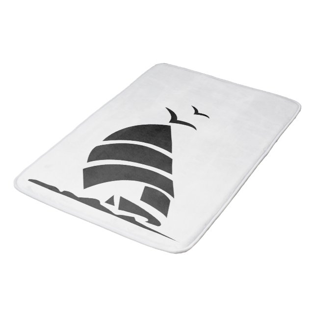 " Black SailBoat " Bathroom Bath Mat (Angled)