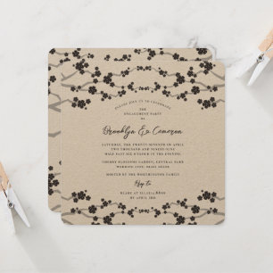 Black Sakura Cherry Blossoms Classy Asian Wedding Invitation