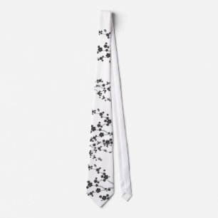 Black Sakura Cherry Blossoms Flowers Oriental Zen Tie