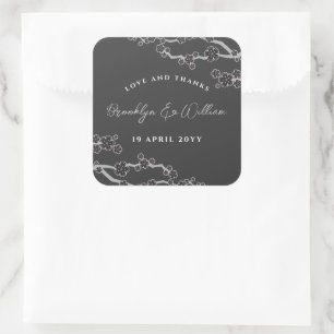 Black Sakura Cherry Blossoms Stylish Asian Wedding Square Sticker