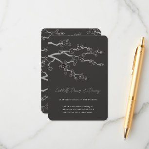 Black Sakura Cherry Blossoms Zen Wedding Reception Enclosure Card