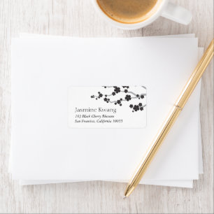Black Sakura Flowers Cherry Blossoms Asian Wedding Label