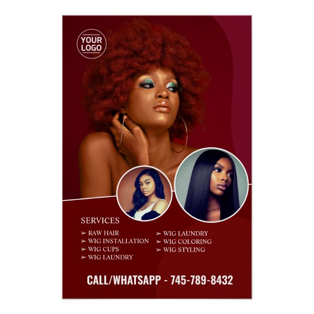 Black Salon Editable Glossy Poster (Front)