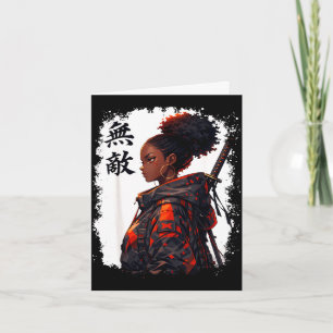Black samurai girl anime warrior afro african card