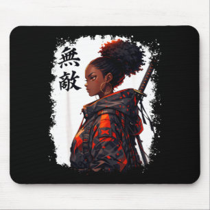 Black samurai girl anime warrior afro african mouse mat