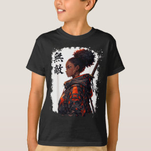 Black Samurai Girl Anime Warrior Afro African T-Shirt