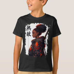 Black samurai girl anime warrior afro african T-Shirt